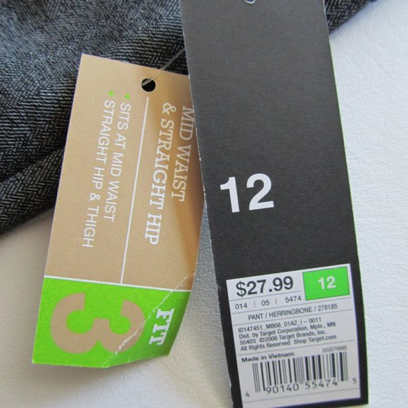 NWT MOSSIMO Stretch Herringbone Trouser Gray Mid Waist Straight Hip Pants 12 - Picture 11 of 16